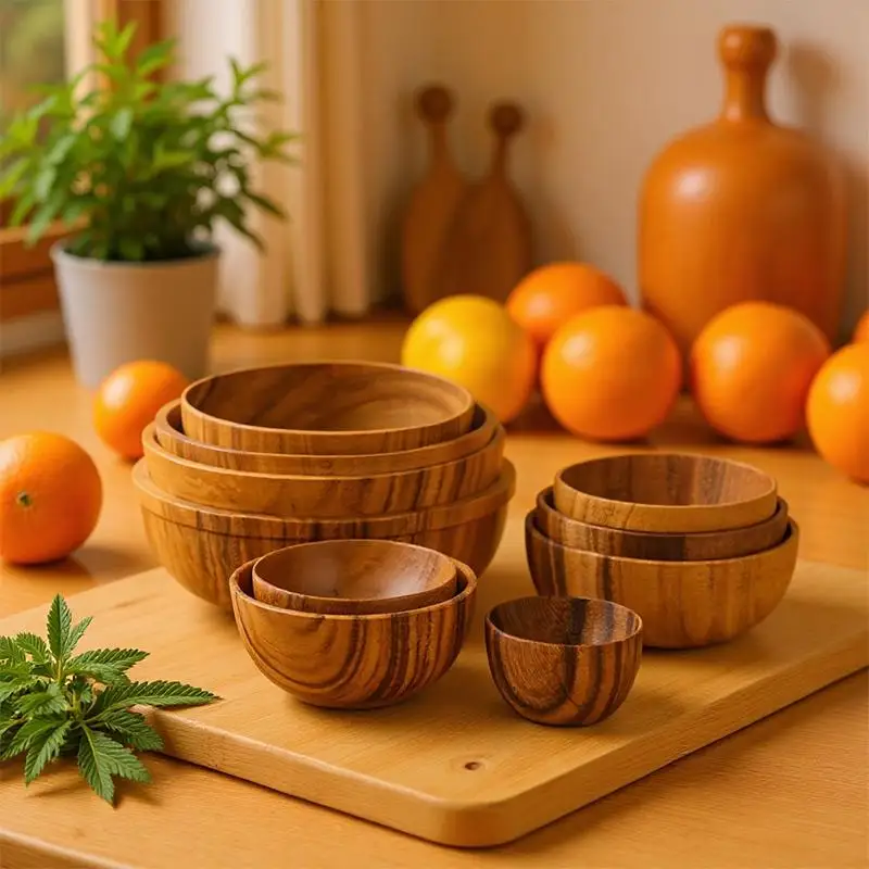 Salad Bowl Practical Durable Wooden Simple Storage Holder Kitchen Bowl Cutlery