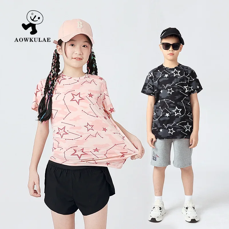 Summer new children's sports short-sleeved T-shirt boys full print breathable quick drying tops girls short-sleeved