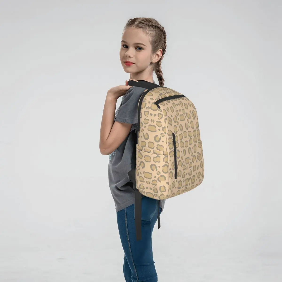 Light Brown Leopard Pattern Backpack Daypack Boys Girls BookBag School Bag Shoulder Bags for Men Women