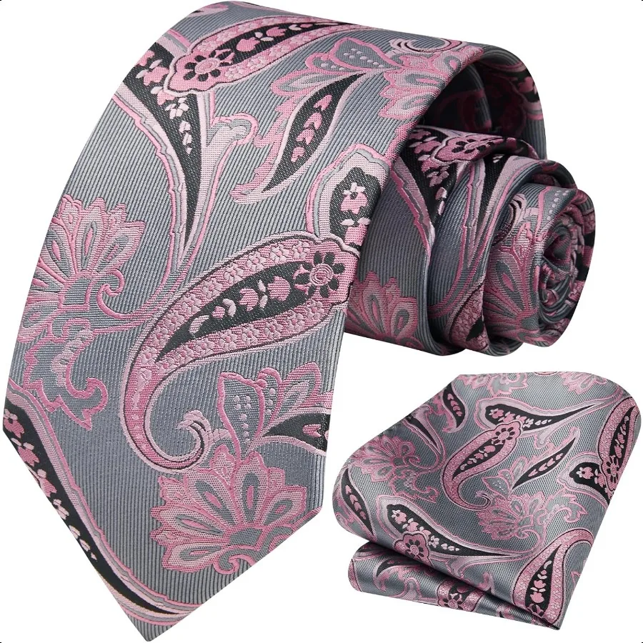 Удлиненные галстуки для мужчин, классический галстук с цветочным принтом и карманный квадратный элегантный шелковый галстук, комплект носовых платков для свадебной вечеринки