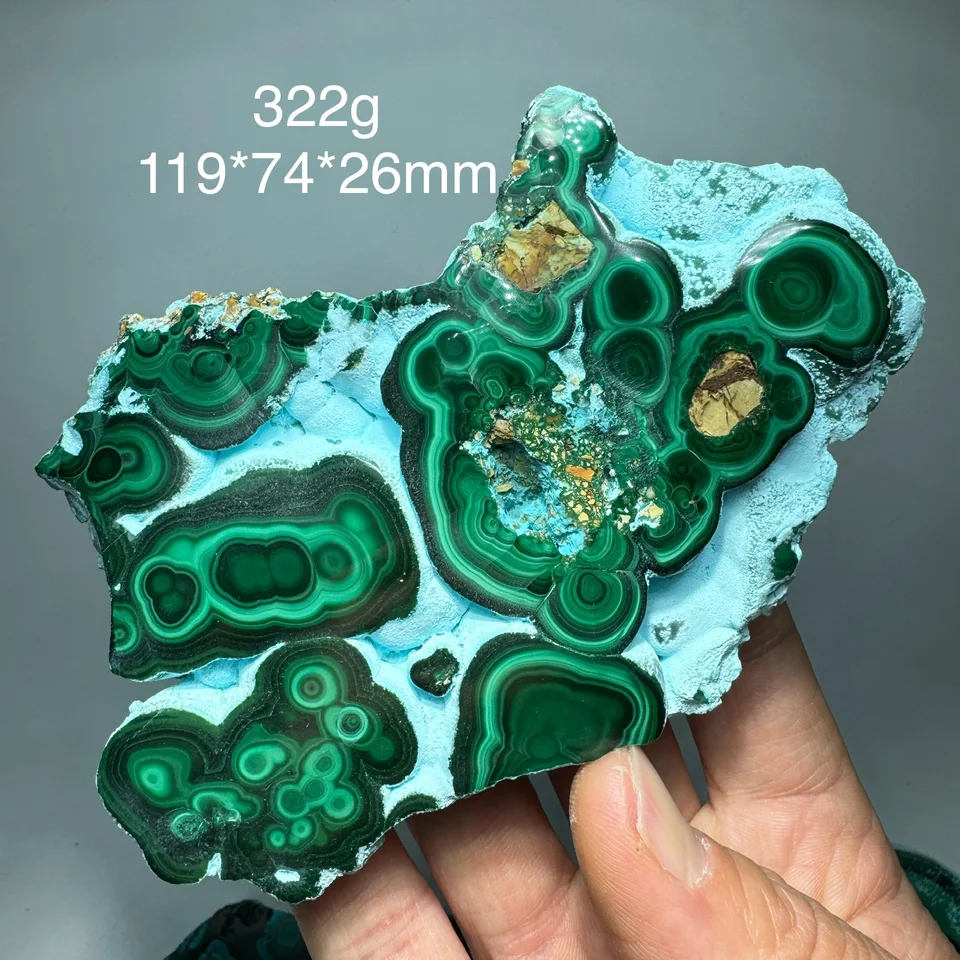 天然クリソコラマラカイト鉱物標本スラブスライス片面研磨水晶