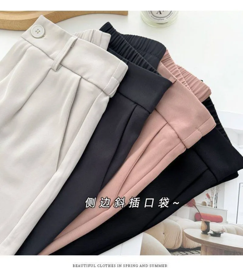 Korean New Spring Summer Thin Pants Women Elastic Waist Suit Pants Women's 2027 Nine-point Casual Straight-leg Pants Ladies