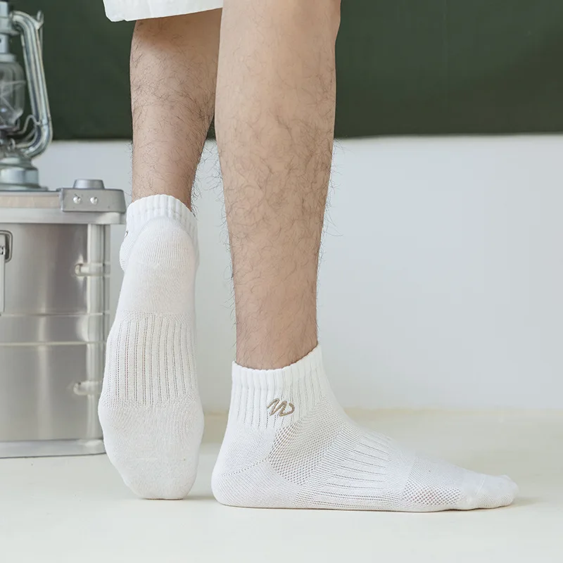 Men's Spring/Summer Thin Lettered Socks with Embroidery for Wicking and Antimicrobial Properties, Athletic Mid-Calf Cotton Socks