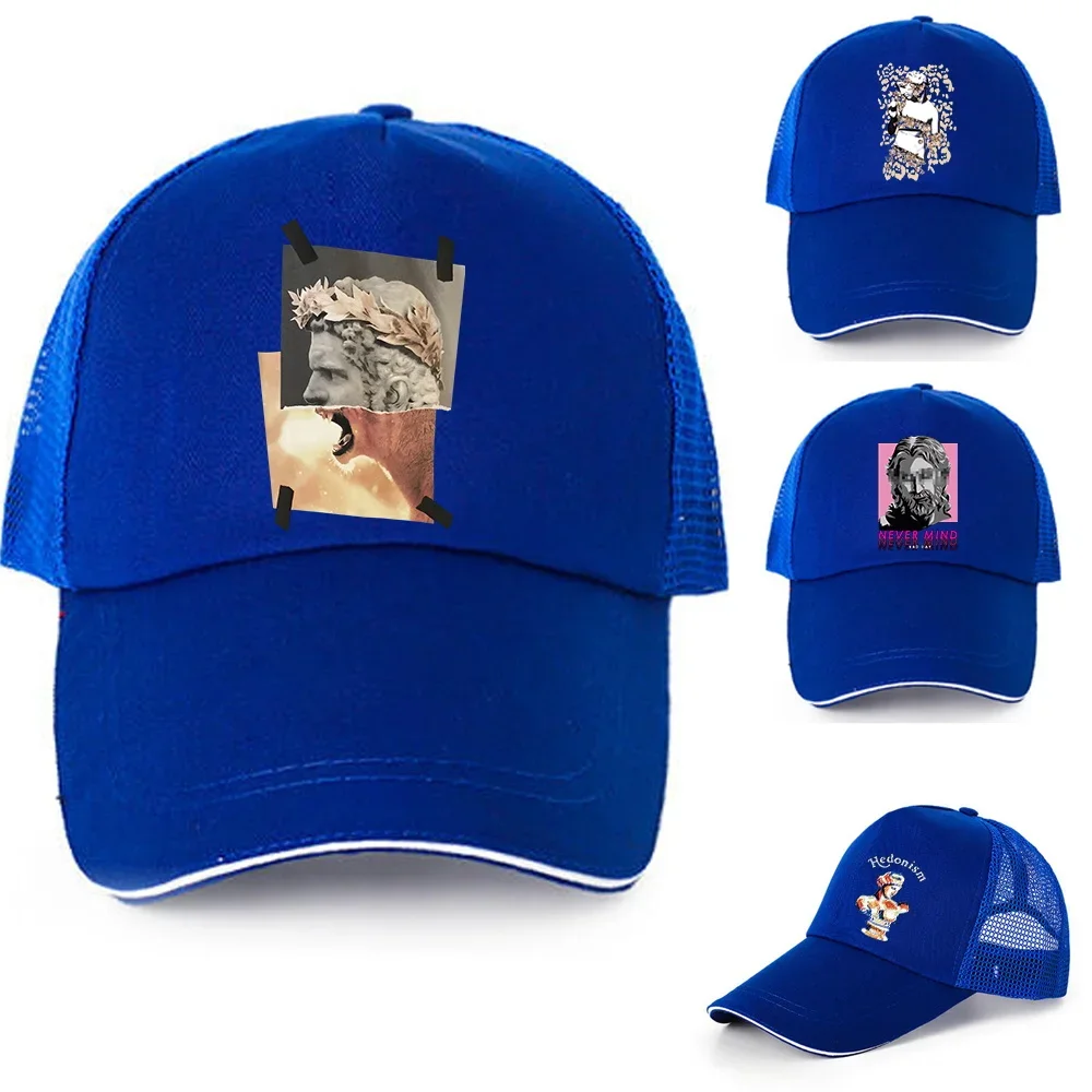 Adult Hip Hop Baseball Cap Breathable Snapback Mesh Hat Men Women Sculpture Print Outdoor Sports Pure Cotton Baseball Flat Hat
