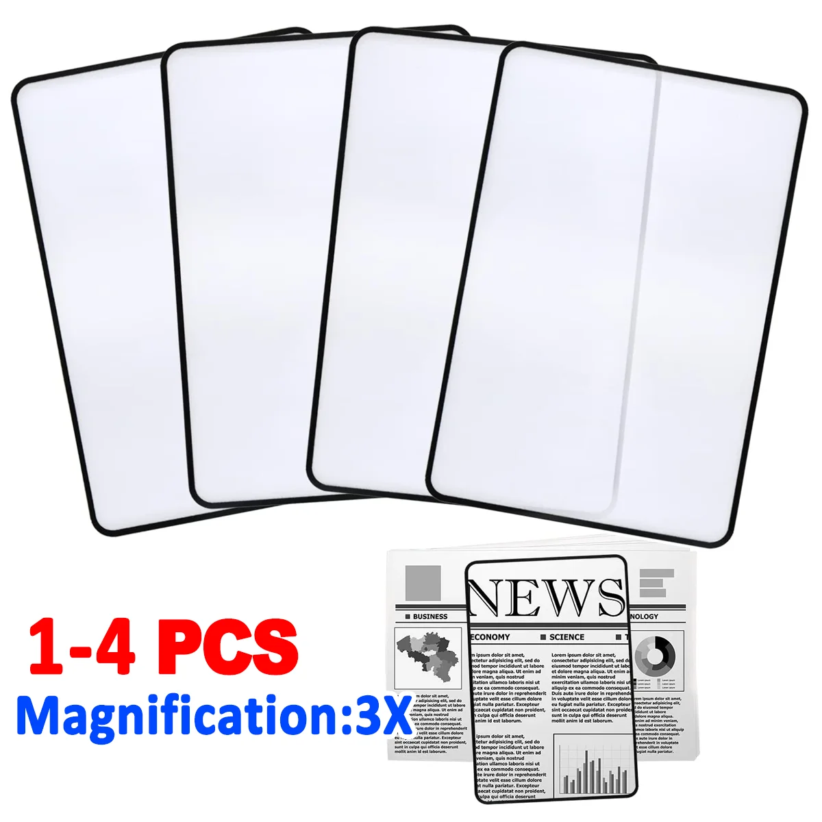 Magnifier Card Magnifier 3X Magnification 4Pcs Set PVC Material Elderly People with Low Vision Newspaper Reading Magnifier