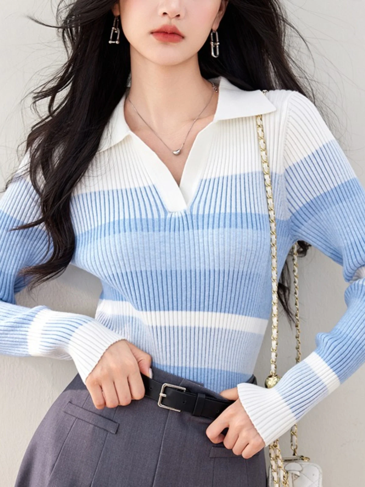 

Модный женский свитер с воротником Slim Fit, универсальный облегающий топ для осени, зимы и весны