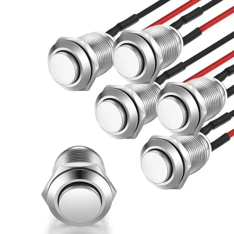 1Pc/5Pcs 12mm Round Head Momentary Push Button Switch Stainless Steel 1NO Normally Open With Pre Soldered Cable For Car Boat