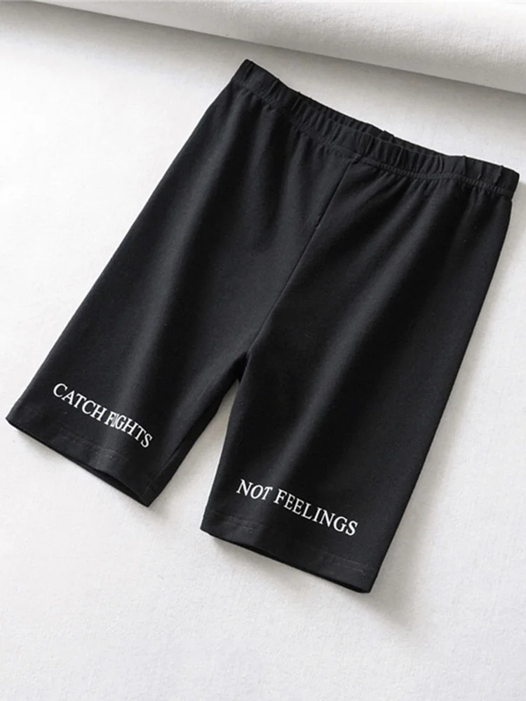 Summer biker shorts women elastic waist skinny fitness korean casual sexy Letter print black shorts pantalones black