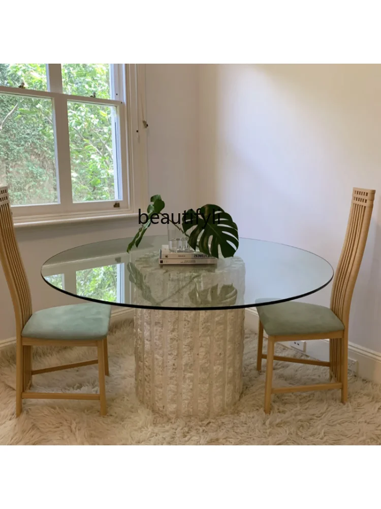 Customized Modern Simple Home Natural Cave Stone round Dining Table Dining Room Italian Luxury Broken Living Room Furniture