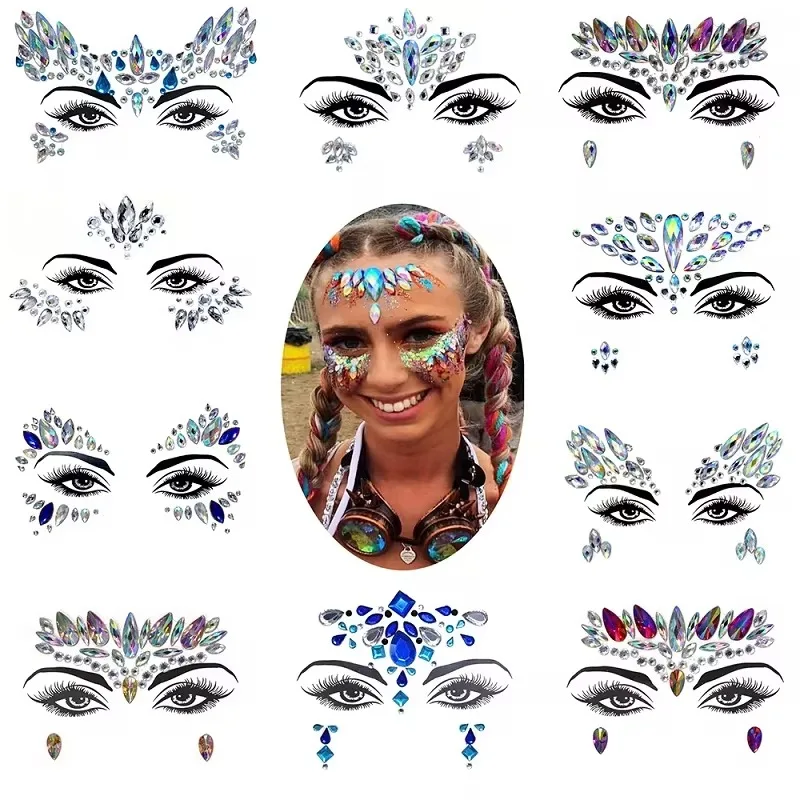 3D Rhinestone Glitter Makeup Jewelry Bright Face stickers for festival Sticker on Face crystals Gems jewels Diamonds Decoration