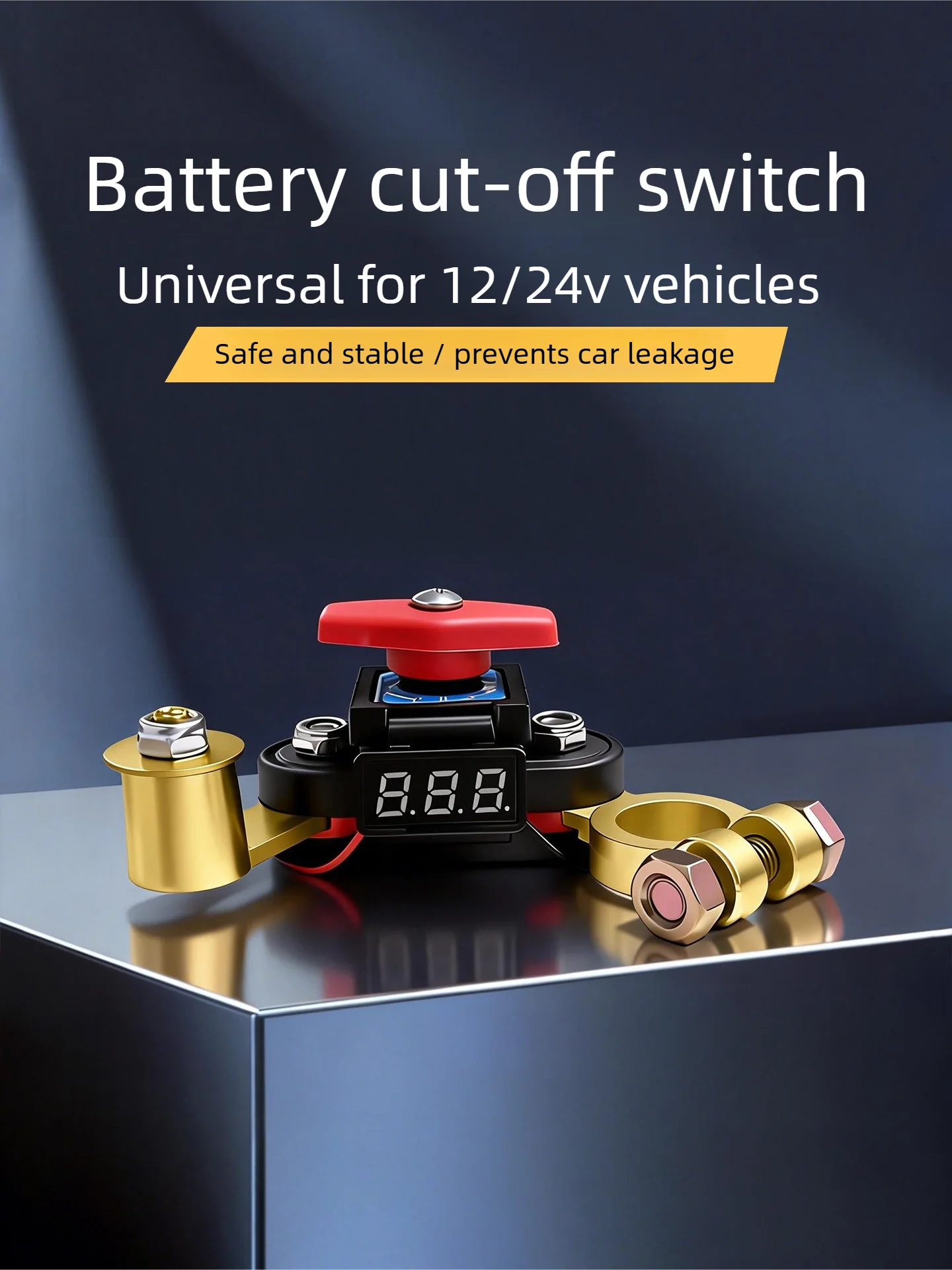 Rotatable Car Battery Disconnect Switch 12V/24V Digital Display Heavy-Duty Copper Terminal for Truck Positive & Negative Poles