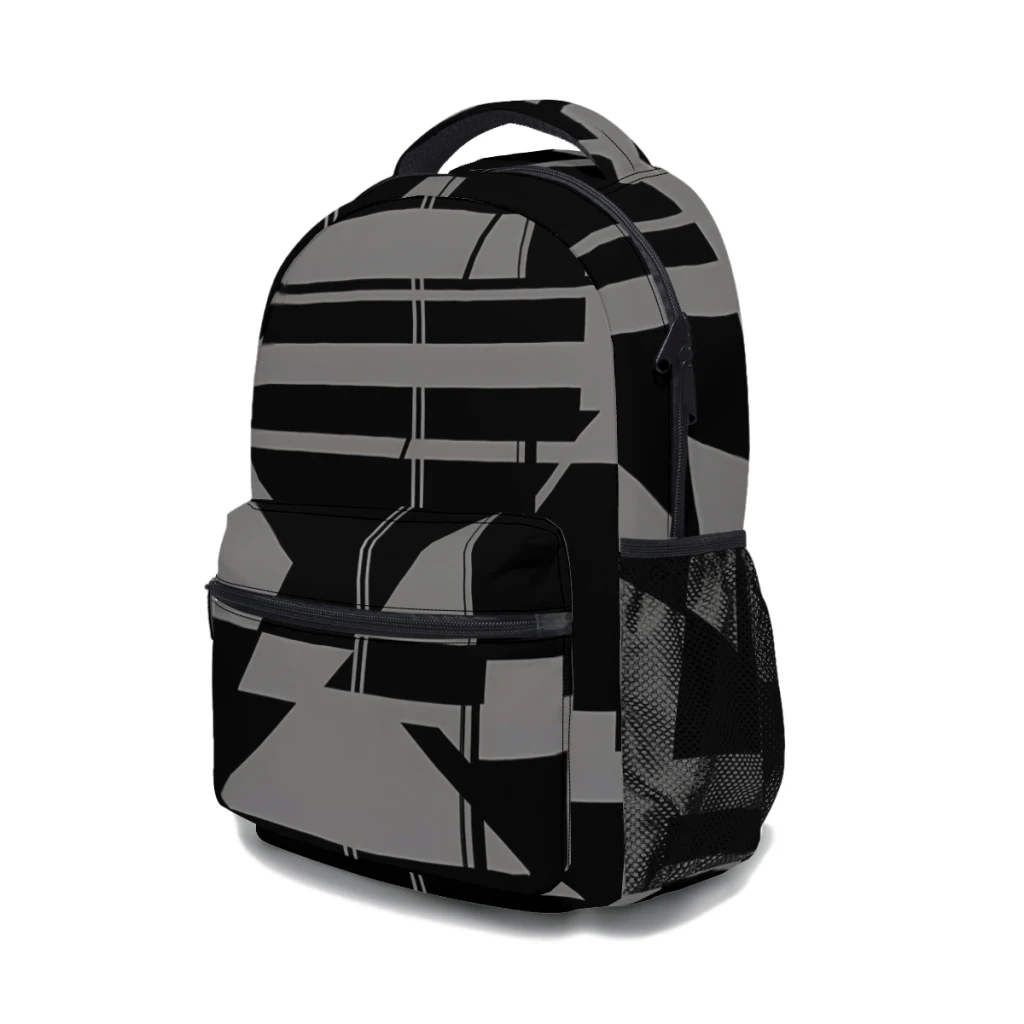 Nuovo zaino alla moda nero grigio scuro orizzontale con angoli astratti DesignPattern School Bag Print