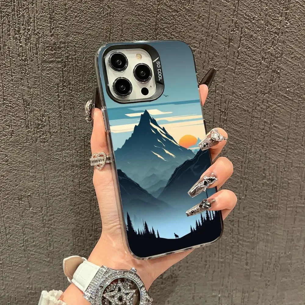 

Mountain peak landscape phone case for iPhone 16 15 14 13 12 11 Pro/ Max/Plus shock-proof rear cover anti-fingerprint