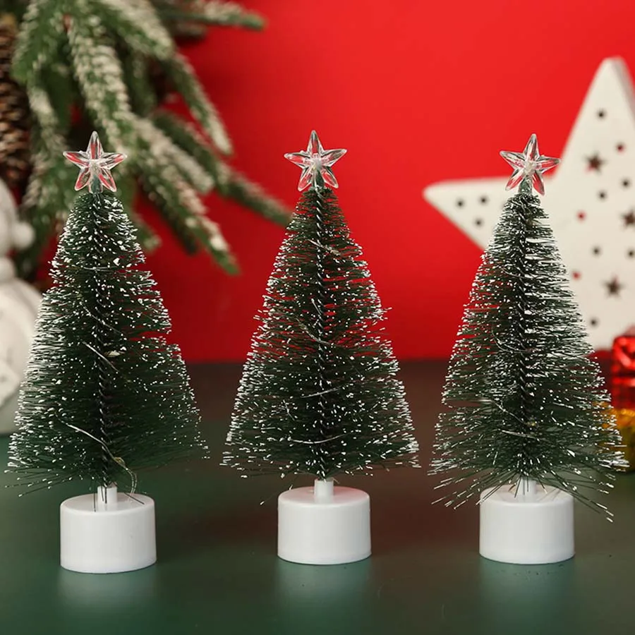 1-10PCS Luminous Mini Christmas Trees with LED Lights Home Decoration Electronic Candles New Year Party Ornament Childrens Gift