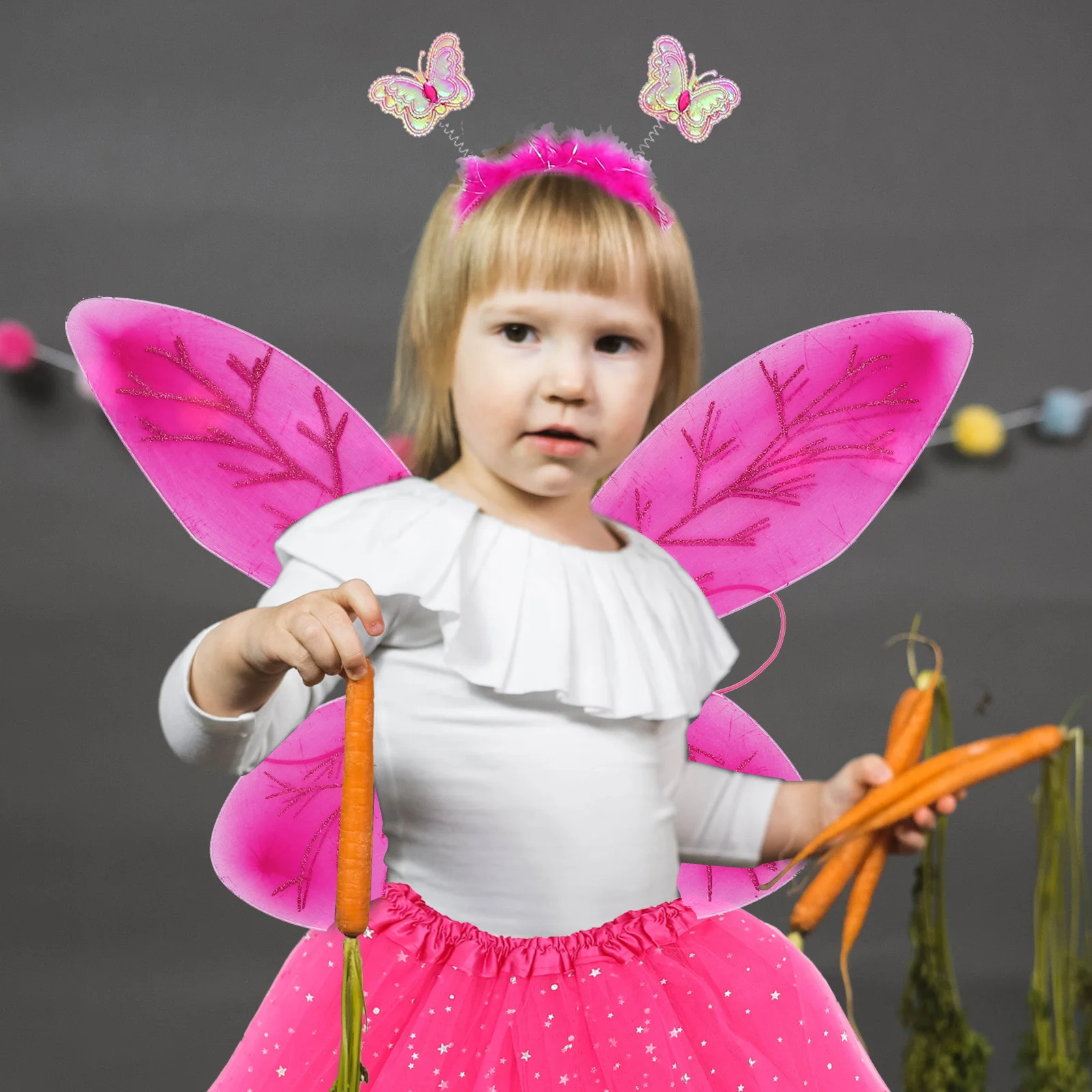 

Butterfly Wings Set Fairy Costume Girls Adjustable Straps Bright Colors Skirts Hair Accessories Child Princess Dress Up Costumes