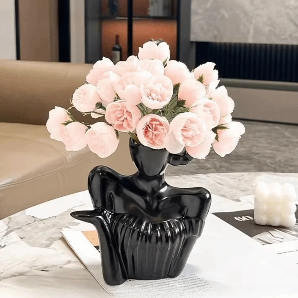 Nordic Style Human-Shaped Vase Home Decor Decorative Woman Statue Creative Desk Ornament Flower Planter Tabletop