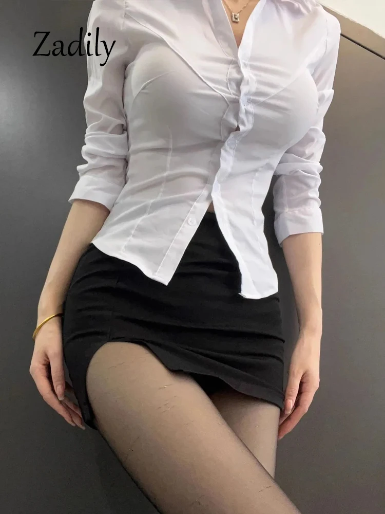 Zadily 2024 Spring Office Lady Long Sleeve Women White Shirt Korea Style Slim Waist Ladies Blouse Button Up Female Clothing Tops