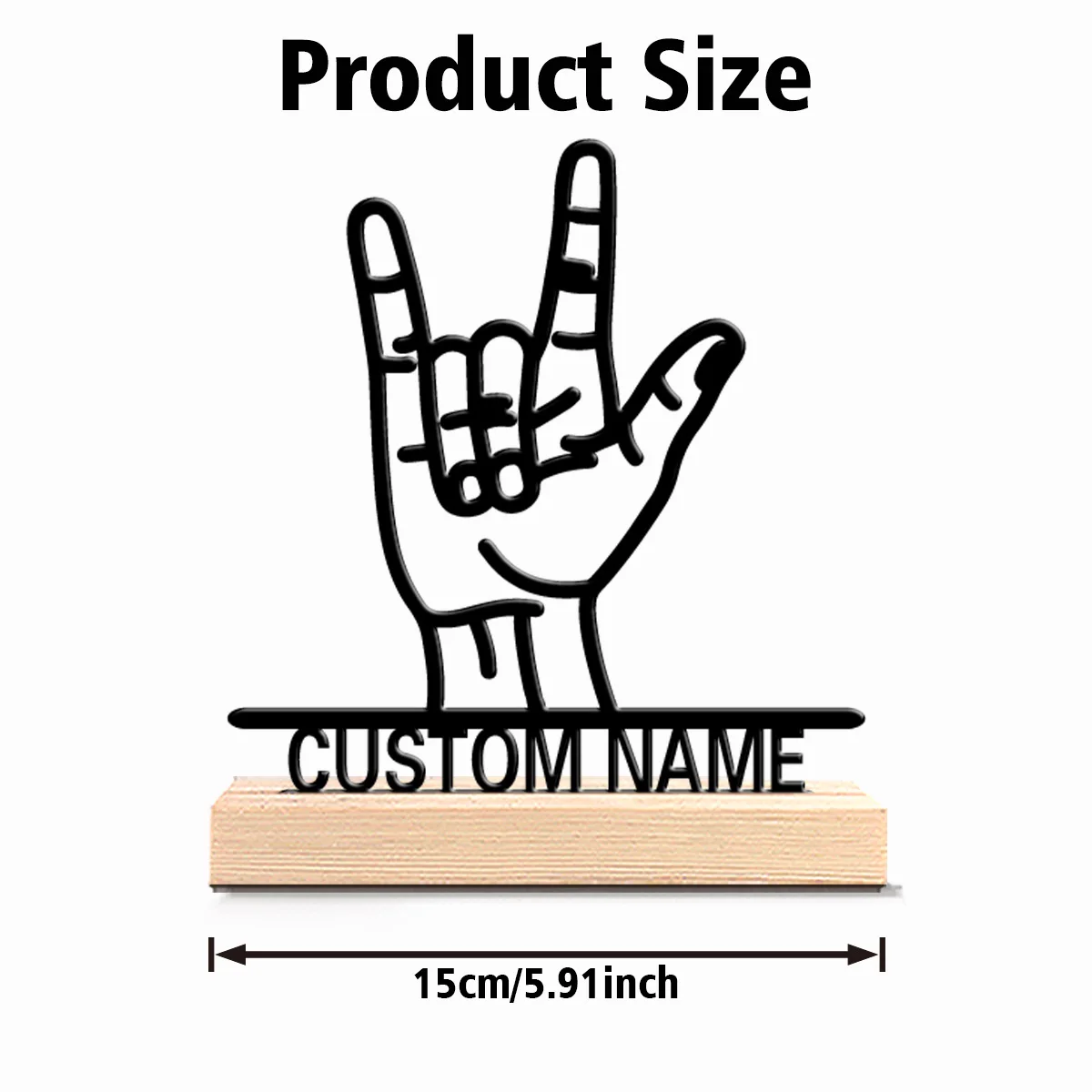 1pc Stylish Personalized Custom Rock salute gestures Metal Statues With Wooden Base Tabletop Decoration Musician’s Gift with Woo