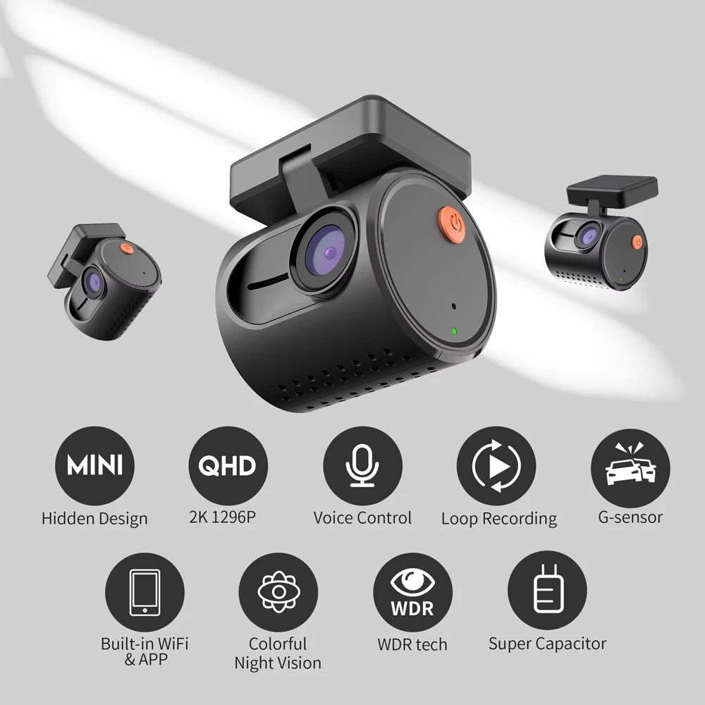 2K Mini Dash Camera For Car DVR KAWA MINI 3 Tiny Dash Cam Video Recorder Emergency Voice Control Night Vision WiFi APP Monitor