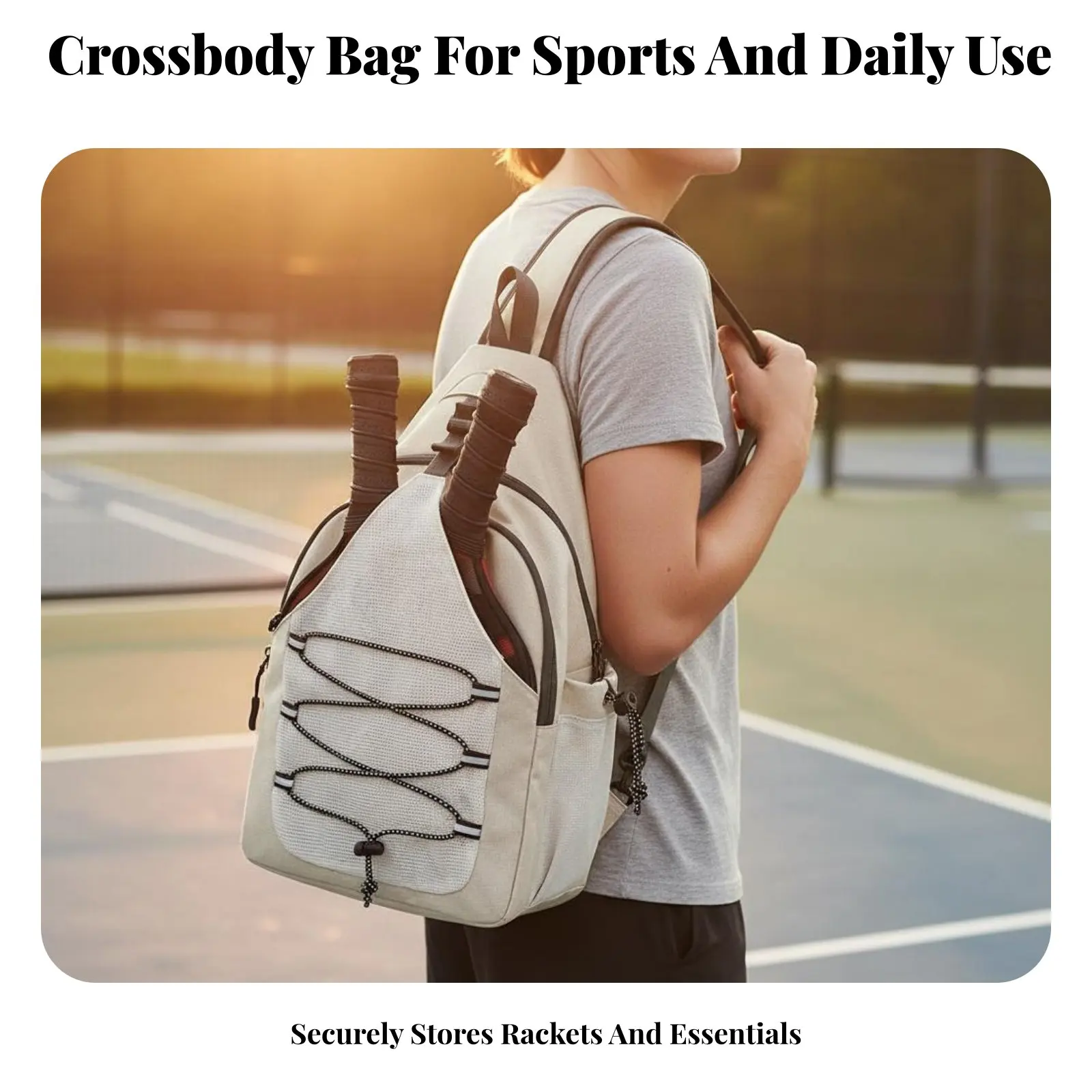Pickleball Bag Multi-Pocket Design Pickleball Paddle Backpack Crossbody Racket Holder Sturdy Oxford Cloth for Athletes, Gym view 5
