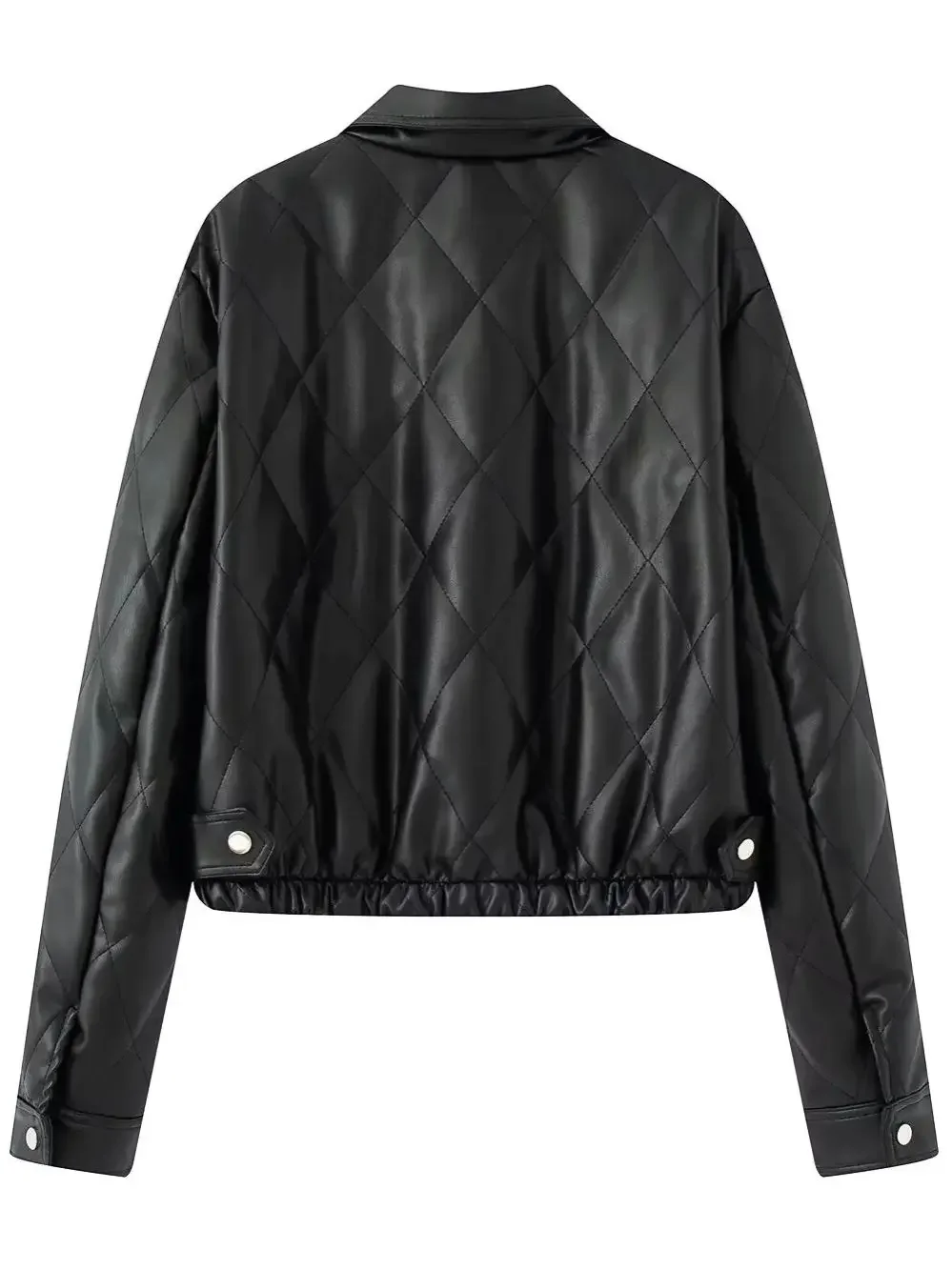 2025 Autumn Winter Women's Motor Warm Faux Leather Button Up Parkas Coats Female Street Quilted PU Padded Short Bomber Jackets