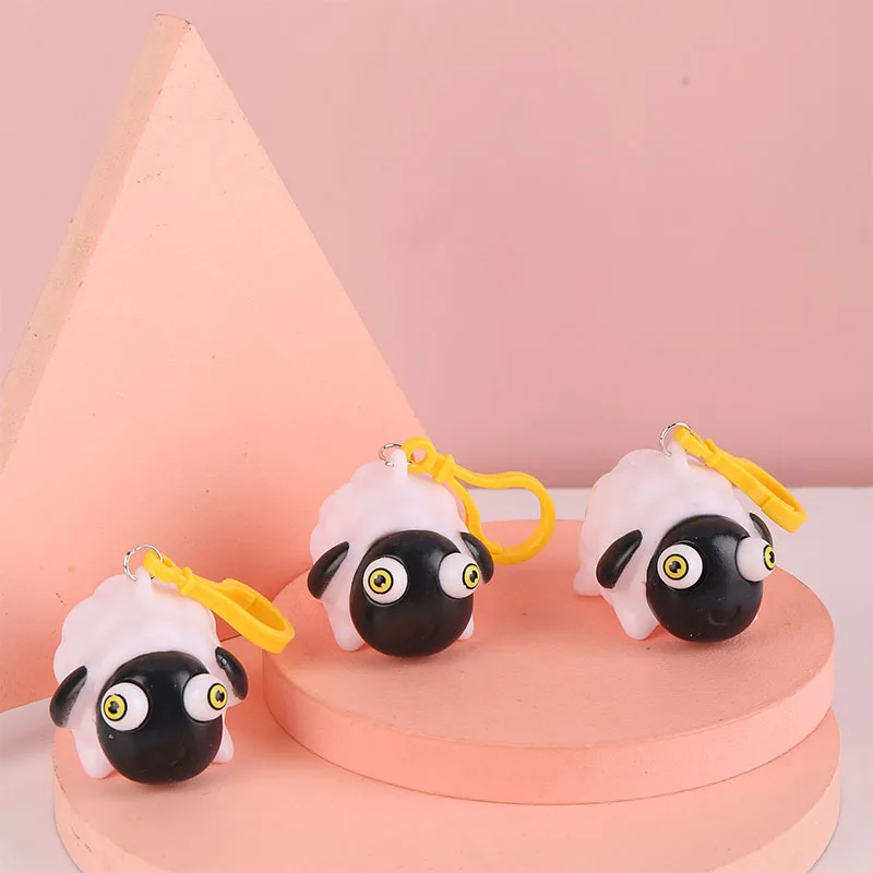 New Quirky Squeeze Sheep Popping Eyes Keychain Decompression Pinch Fun Squeeze Venting Stress Relieving Toys Children Gift