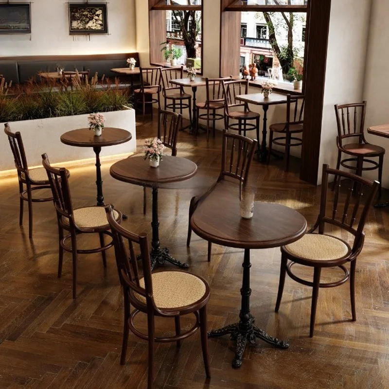 

American retro cafe solid wood table and chair combination Internet celebrity western restaurant catering