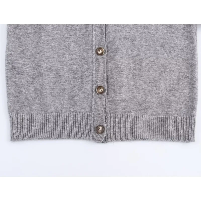 Women Simple Cardigan with Button Autumn Elastic Knit Casual Women's Plain Top Ribbed Trim Long Sleeve Female Sweater