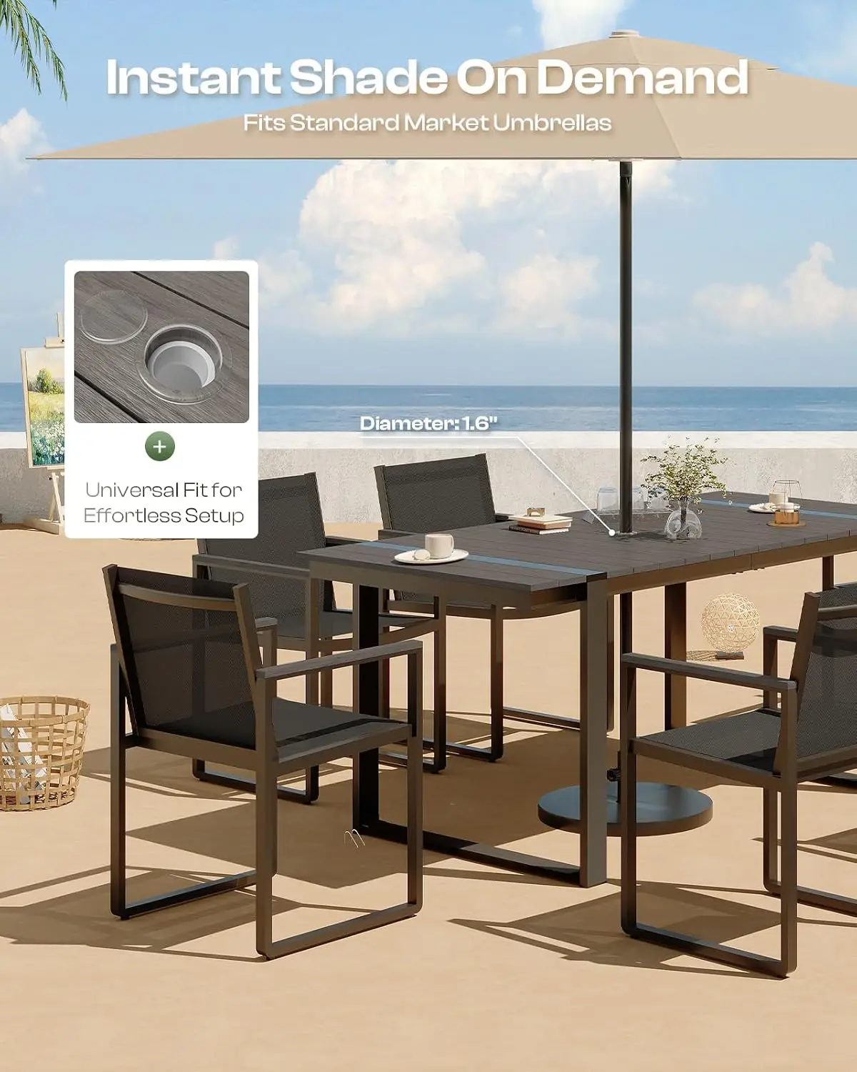 Full Grounded Outdoor Dining Set Aluminum Patio Table & Chairs, Customized