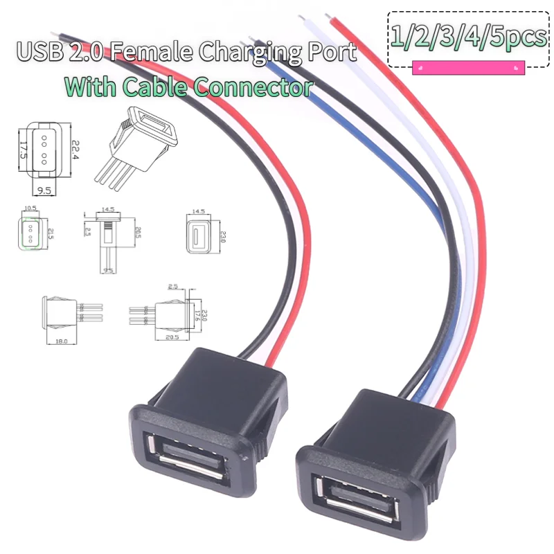 USB2.0 Female Charging Socket With Extension Cable Power Supply Jack Connector DIY Electronic Repair Accessory