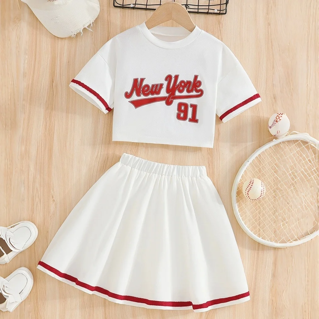 

Girls' Summer Outfits Casual Dress Short Sleeve White T-Shirt Top & Half-Skirt Set Kids Girls Clothes Baby Clothing 3 To 10 Year