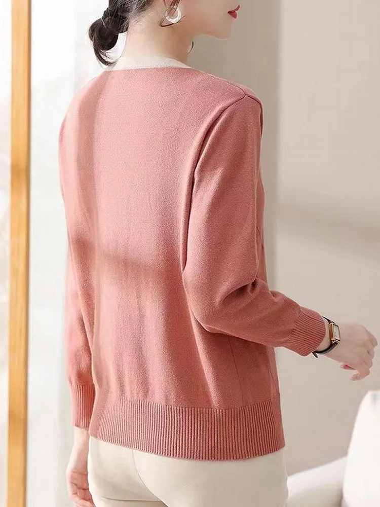 TuangBiang Autumn 2023 Rhinestone Button Bow Collar Pullover Winter Warm Loose Elegant Sweater Korean Women Fashion Knitted Tops