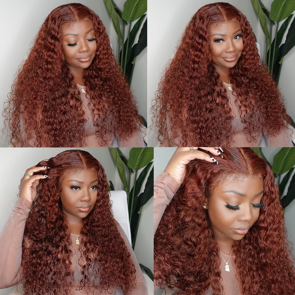 Reddish Brown Deep Wave 13x6 Lace Frontal Wig Brazilian Dark Red Colored Curly 13x4 Lace Front Wig Human Hair For Women