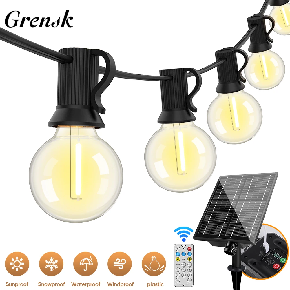 7.6M 18M 30M G40 LED Solar String Lights Patio Light Shatterproof Bulb Camper Garden Waterproof Hanging Lights For Garden Decor