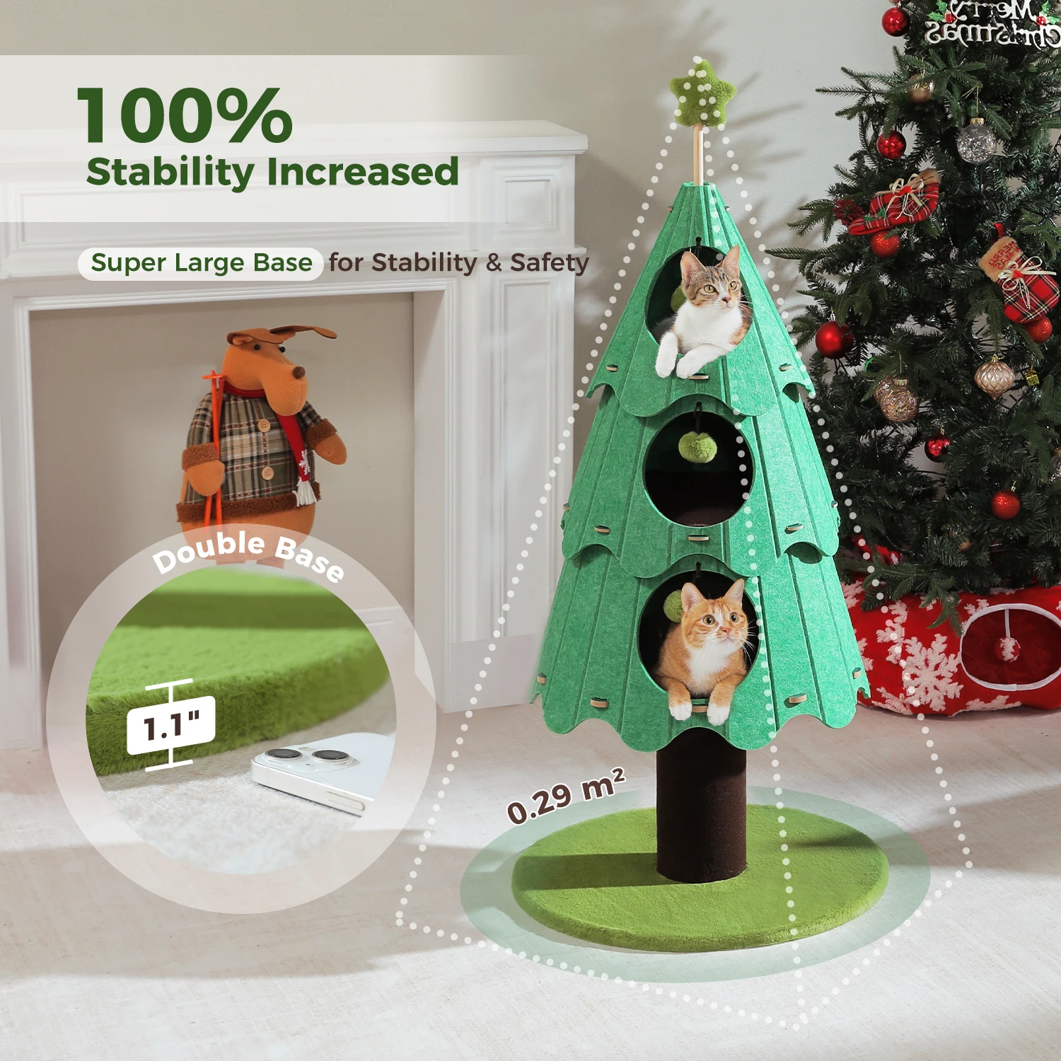 Weihnachts-Katzenbaumturm mit rot-grünem Eigentumswohnung, mehrstufiger Katzenturm mit Sisal-Kratzbäumen, Katzenmöbel für Hauskatzen – Detail 23