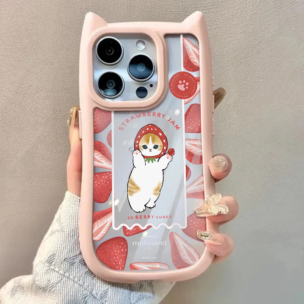 Funny Cute cat Cute Cat Ear Phone Case For iPhone 16 15 14 13 12 11 Pro Max Transparent Shockproof M-Mofusands Silicone Bumper