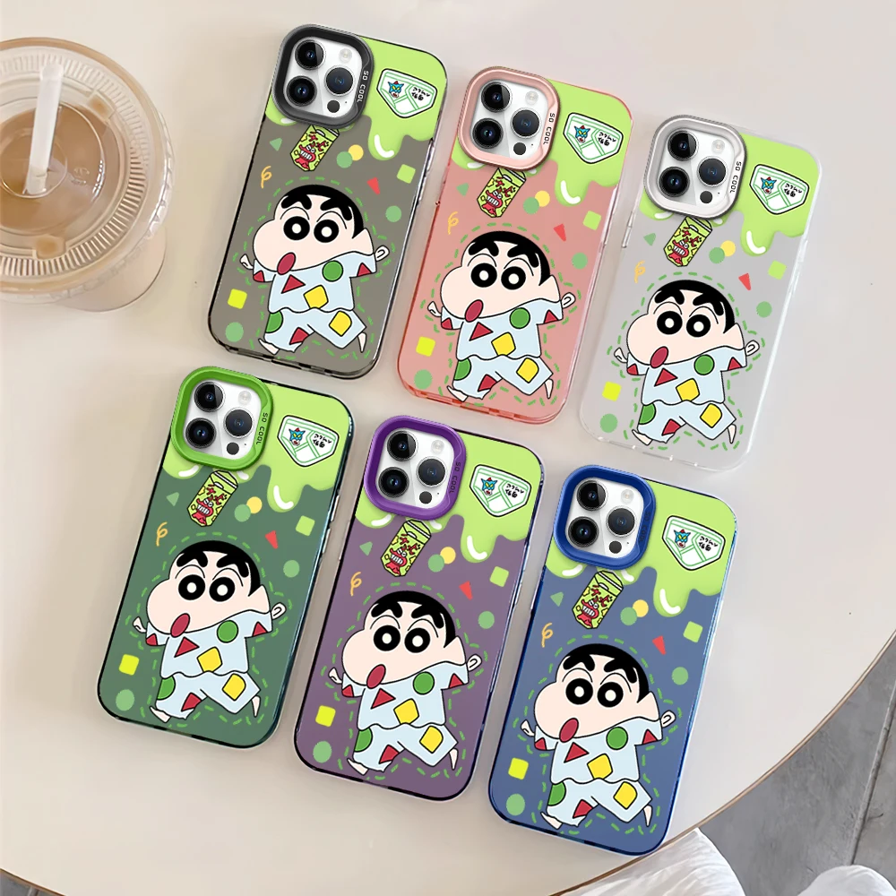 Anime Cartoon C-Crayon S-Shin-chan Phone Case for iPhone 11 13 14 12 15 16 Max Pro Plus Laser Cover