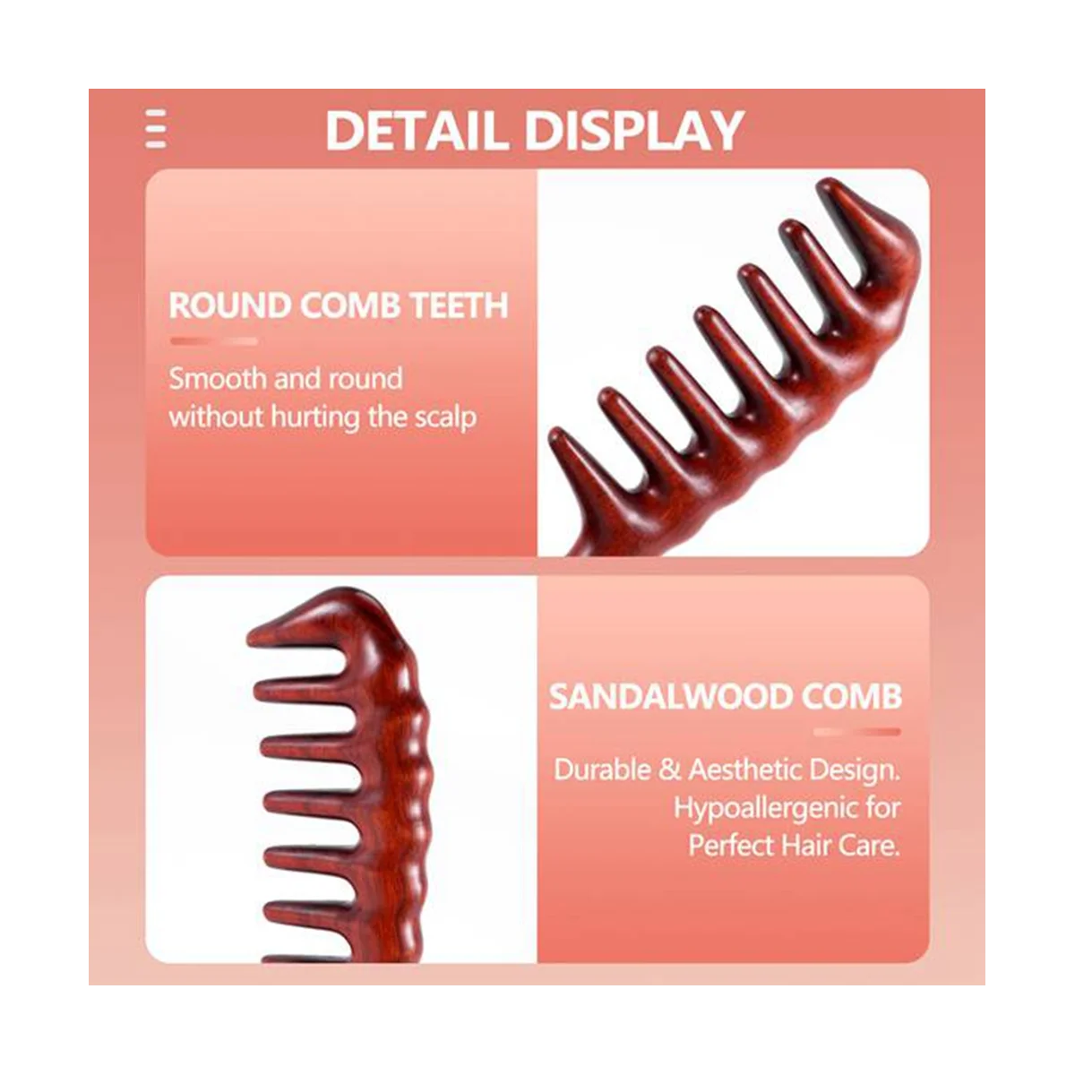 2 PCS Hair Comb for Detangling - Wide Tooth Wood Comb for Curly Hair - No Static Natural Wooden Sandalwood Comb-ABPX