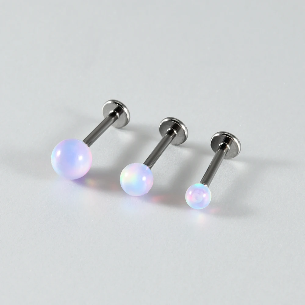 1PC G23 Titanium Threadless Labret Aurora Opal Beads Ear Tragus Cartilage Helix Flat Base Earrings push-in Piercing Jewelry