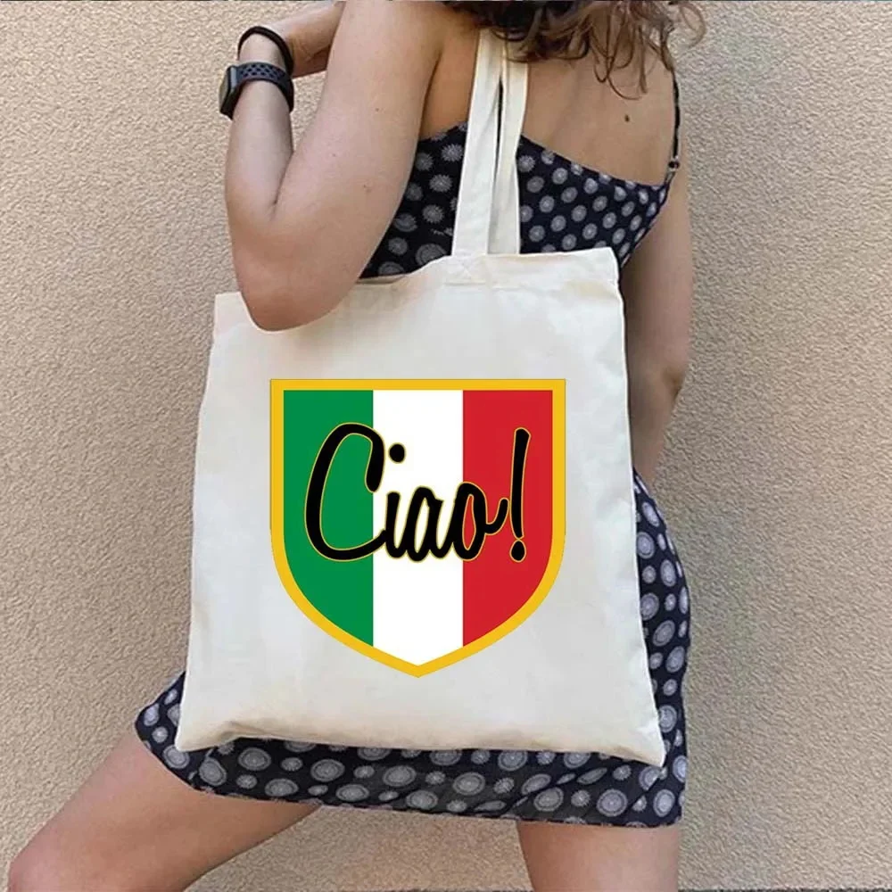 Ciao Bella Italian Map Flag Cinque Terre Duomo Florence Italy Quotes Italia Football Shoulder Canvas Totes Bags Shopper Handbags