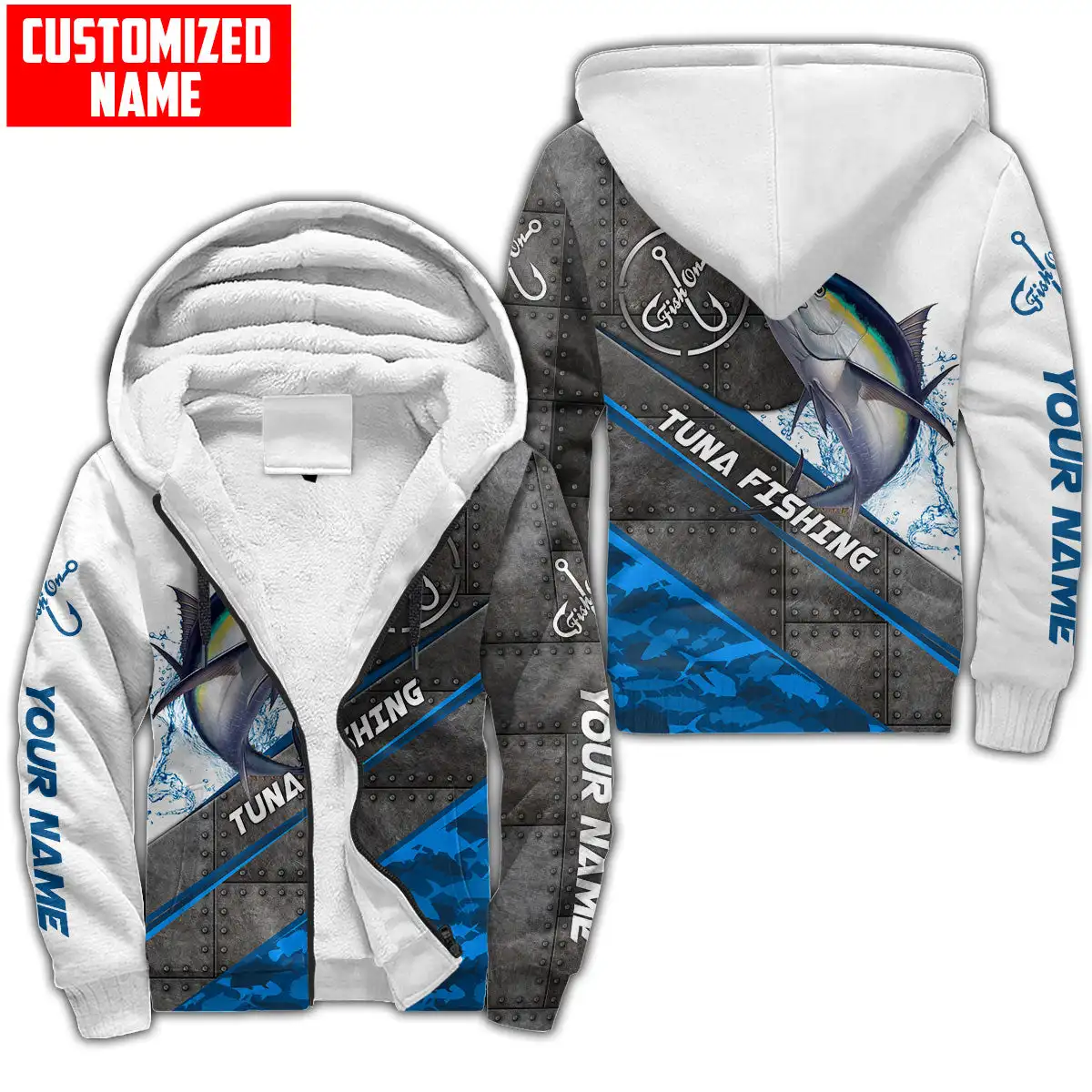 Personalized Name Tuna Fishing 3D Printed Winter Thicker Zip Hoodie Unisex Casual Hooded Coat Tracksuit Warm Fleece Jacket JH10