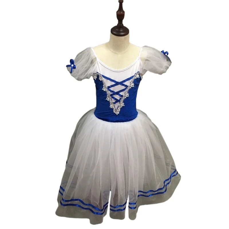 

Vestido largo de Ballet para niños ropa actuación traje escenario para niños Performance dress dance puffed sleeve tulle skirt