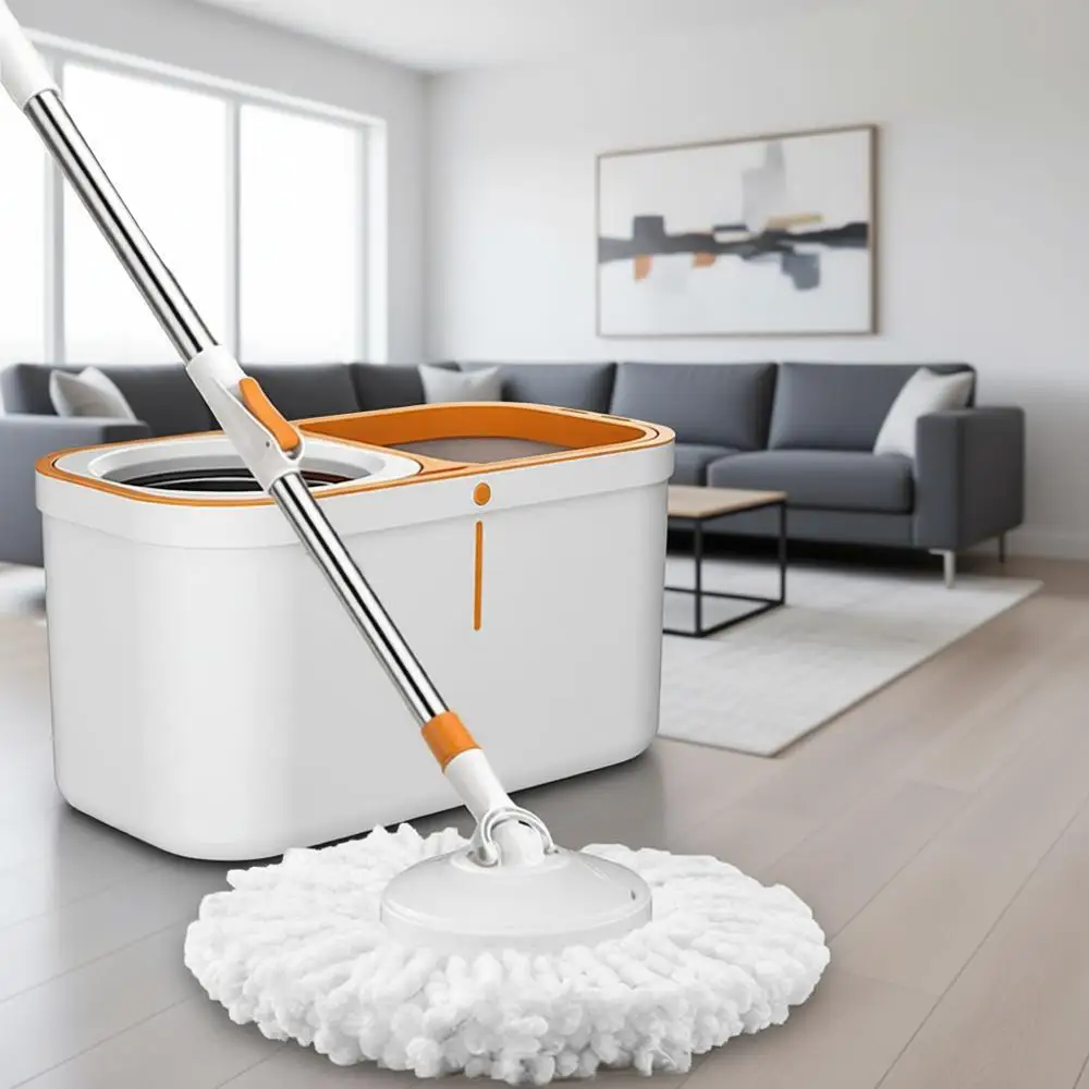 

Набор для уборки: швабра с отжимом и ведро, удлиненная ручка из нержавеющей стали 61 см, для мытья полов в доме, с 5 сменными насадками