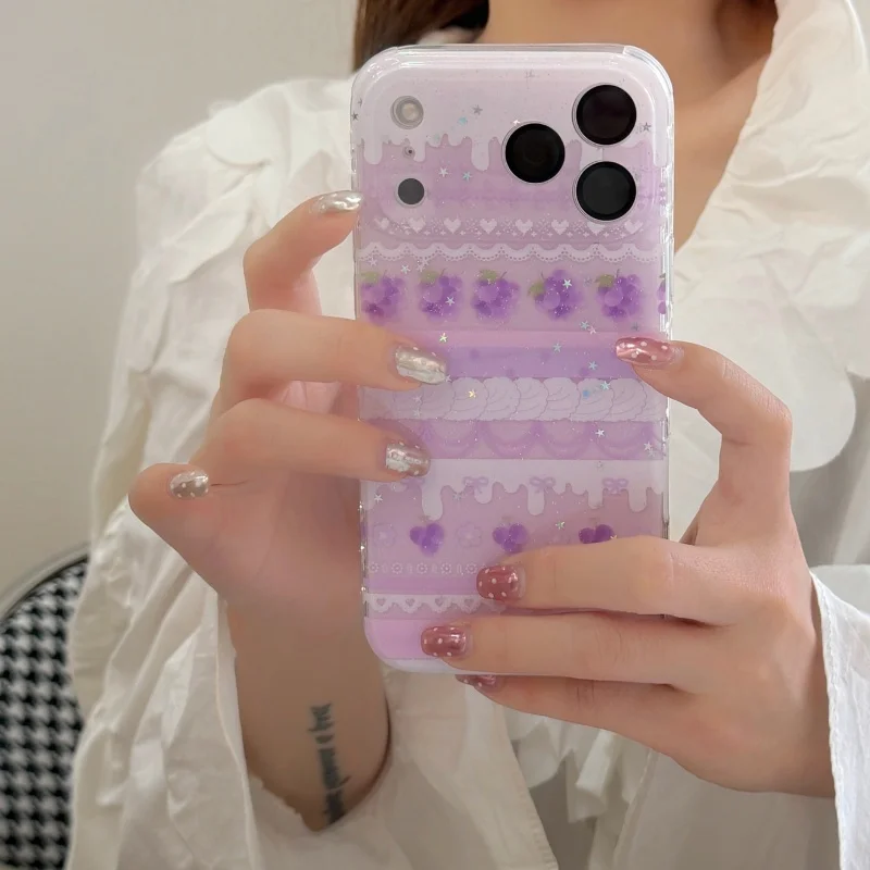 

Fashion Sequins Star Purple Grape Cute Phone Case For iPhone 17 Pro 14 15 16 Pro Max Back Cover For Apple 15 Pro Max Cases Funda