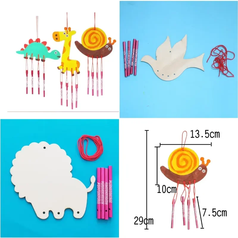 for DIY Wooden Wind Chimes Kindergarten Children Creative Animal Modeling Color Graffiti Material Accessories Package