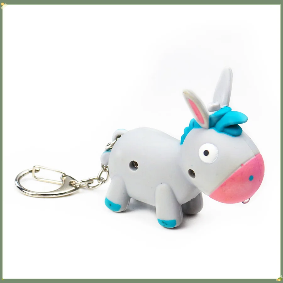 Simulation Cartoon 3D Donkey Keychain LED Light with Sound Glow Keyring Bag Pendant Children Kawaii Figure Toy Promotions Gift