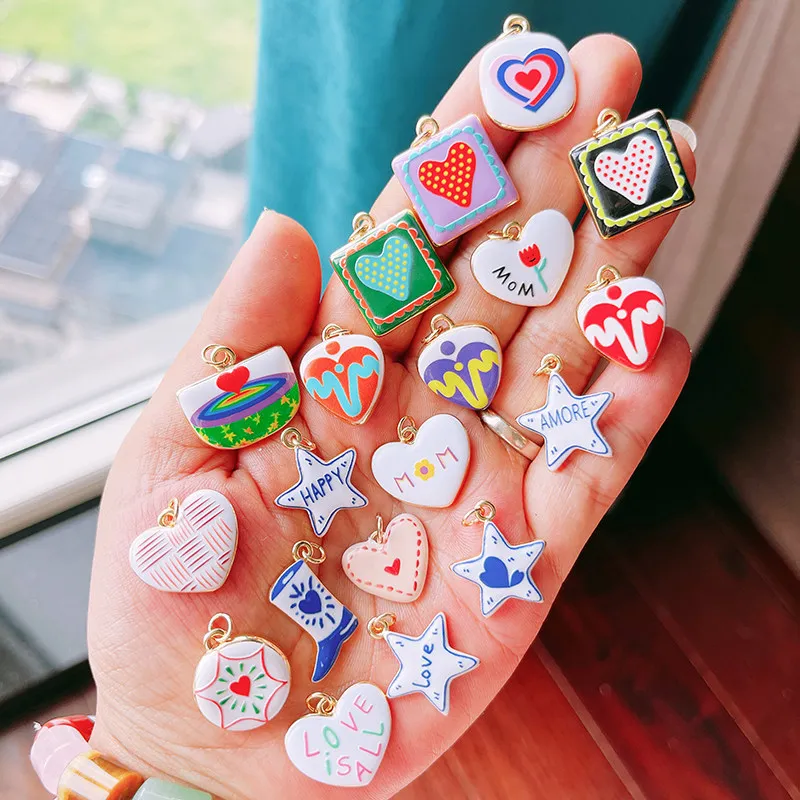 Lot 2pcs Trendy Heart Star Charm Pendant,Love Kiss Mom Lucky Letter Choker DIY Jewelry Making Necklace Bracelet Supplies L46 view 2