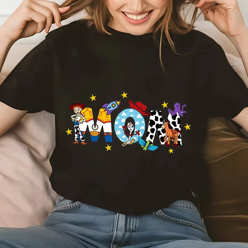 Disney Mom Jessie Toy Story Friends Women's 3D Printed T-Shirt, Short Sleeve Casual Top, Loose Quick Dry,Family-Fit Short Sleeve