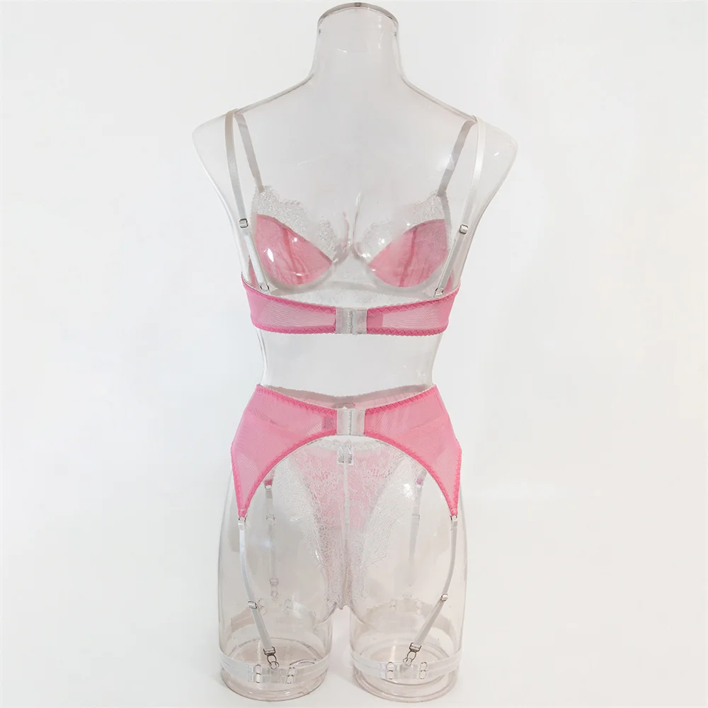 Conjunto de lencería de encaje dulce Krasapt, 4 piezas, sujetadores push-up sexys y bragas, conjuntos de liguero, conjunto delicado estilo hada