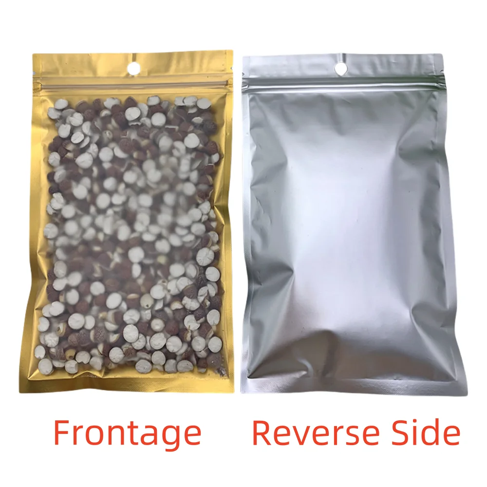 20-50 Stück/Lot Goldene Aluminiumfolien-Ziplock-Beutel, Umgekehrte Silberfarbe, Mehrfachgrößen, Wiederverschließbare Aufbewahrungsbeutel für Ornamente, Süßigkeiten und Geschenkverpackungen – Detail 2